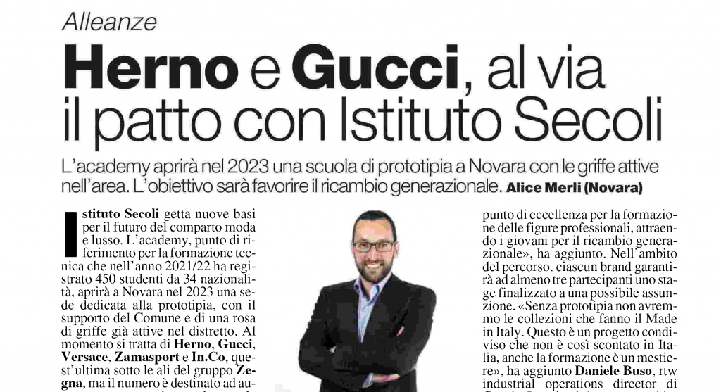 HERNO AND GUCCI, THE AGREEMENT WITH ISTITUTO SECOLI 